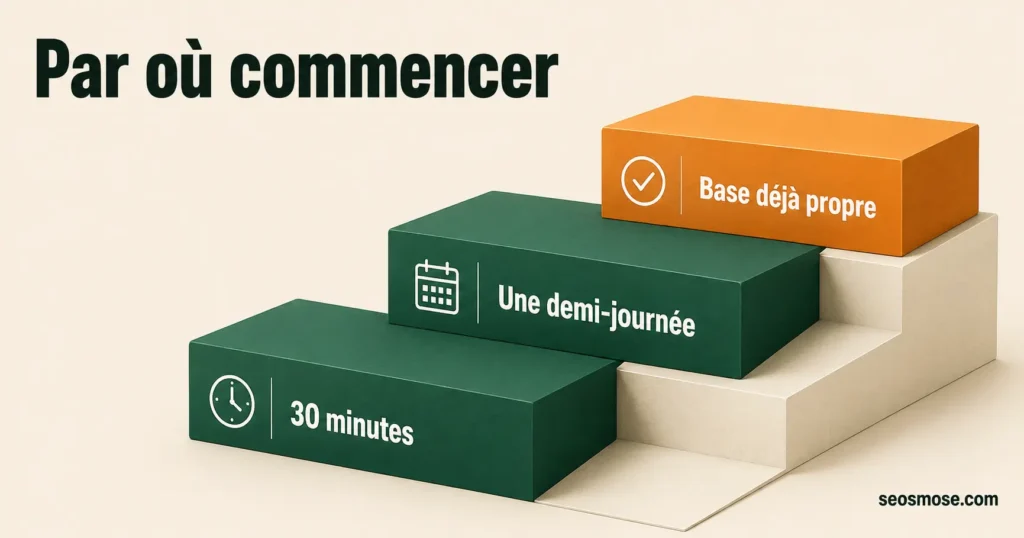 Par où commencer en SEO local selon votre niveau : 30 minutes, une demi-journée ou base déjà propre