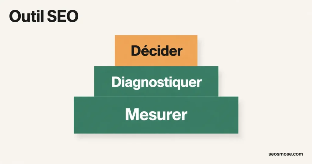 Schéma d'un stack outil SEO simple pour PME wallonne avec mesure, audit et décision